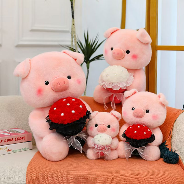 Lợn hồng cầm hoa đồ chơi sang trọng